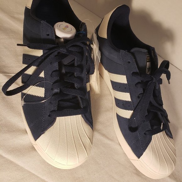 ADIDAS SUPERSTAR VULC SHELL TOE SHOES - MENS 10.5 BLUE/WHITE/GOLD PRINT/GUM SOLE - Picture 3 of 16